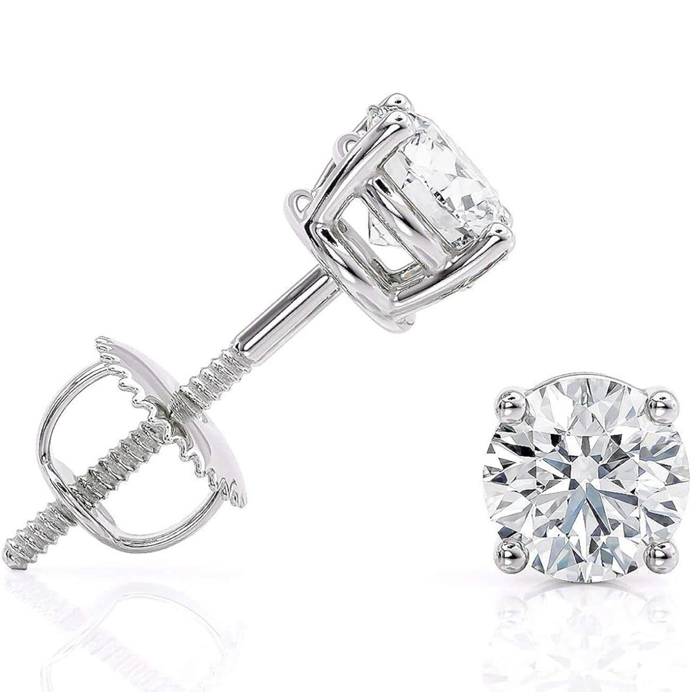 0.75 Carat D-E Color Lab Grown Diamond Stud Earrings in 14k White Gold